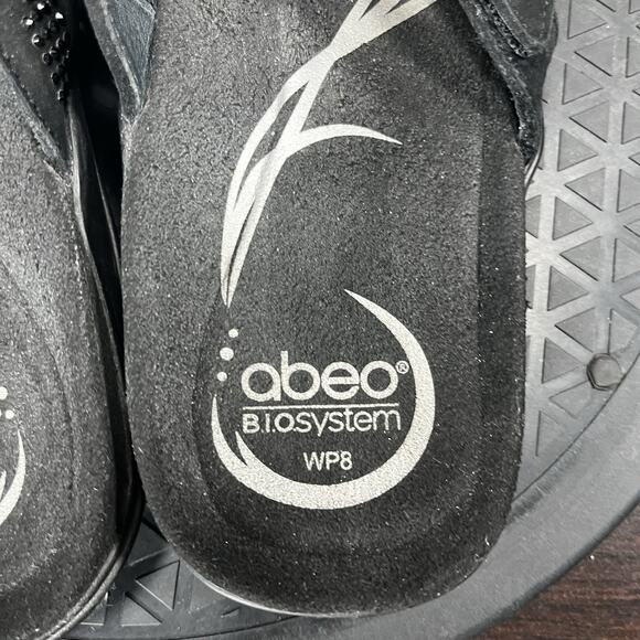 ABEO Womens Size Wide Plus 8 Benefit Thong Black Leather Comfort Casual Sandals - Picture 7 of 9
